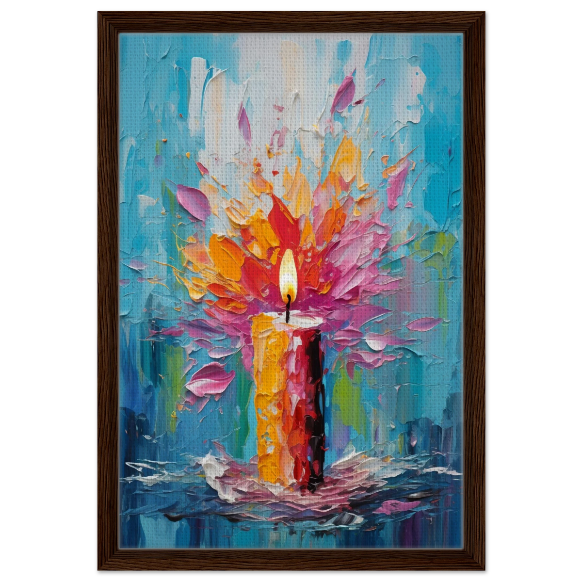 Ignite – Abstract Candle Flame Wall Art Print - Framed Canvas - 40x60 cm / 16x24″ - Dark wood frame