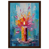 Ignite – Abstract Candle Flame Wall Art Print - Framed Canvas - 40x60 cm / 16x24″ - Dark wood frame