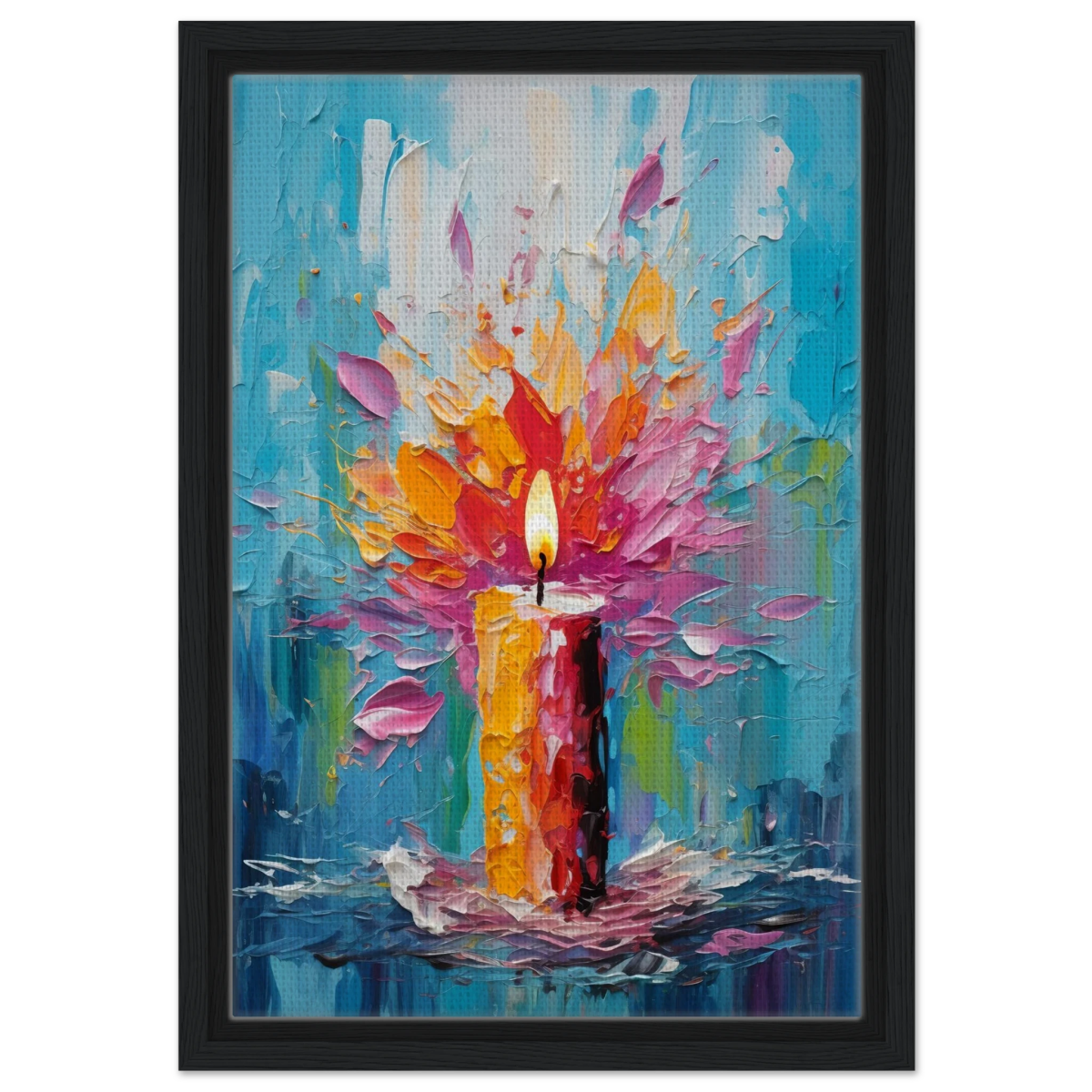 Ignite – Abstract Candle Flame Wall Art Print - Framed Canvas - 30x45 cm / 12x18″ - Black frame
