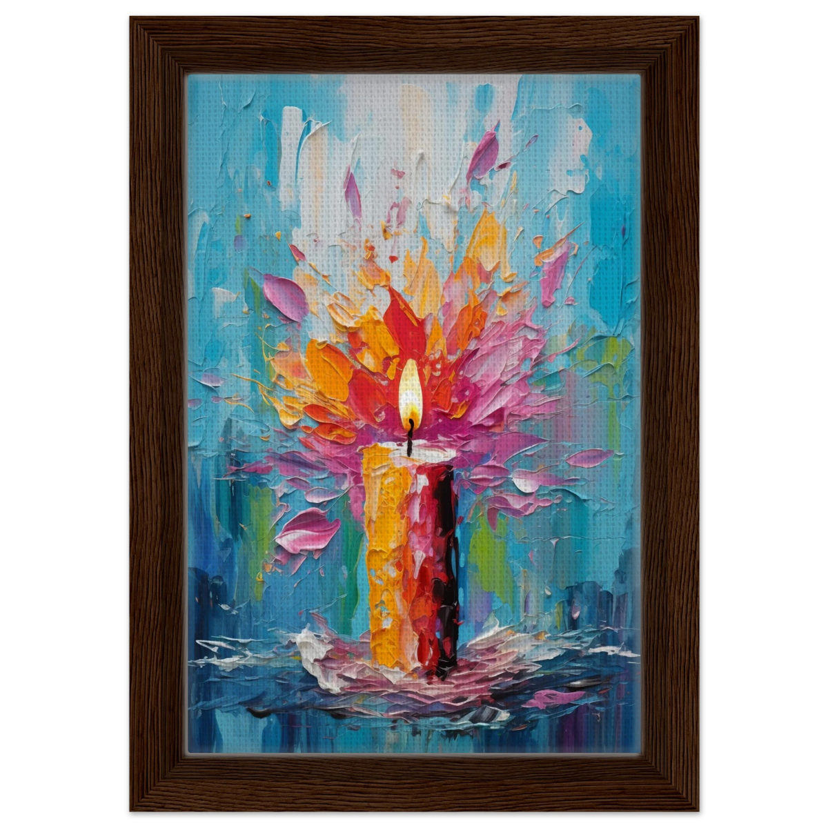 Ignite – Abstract Candle Flame Wall Art Print - Framed Canvas - 20x30 cm / 8x12″ - Dark wood frame