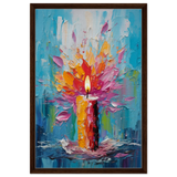 Ignite – Abstract Candle Flame Wall Art Print - Framed Canvas - 50x75 cm / 20x30″ - Dark wood frame