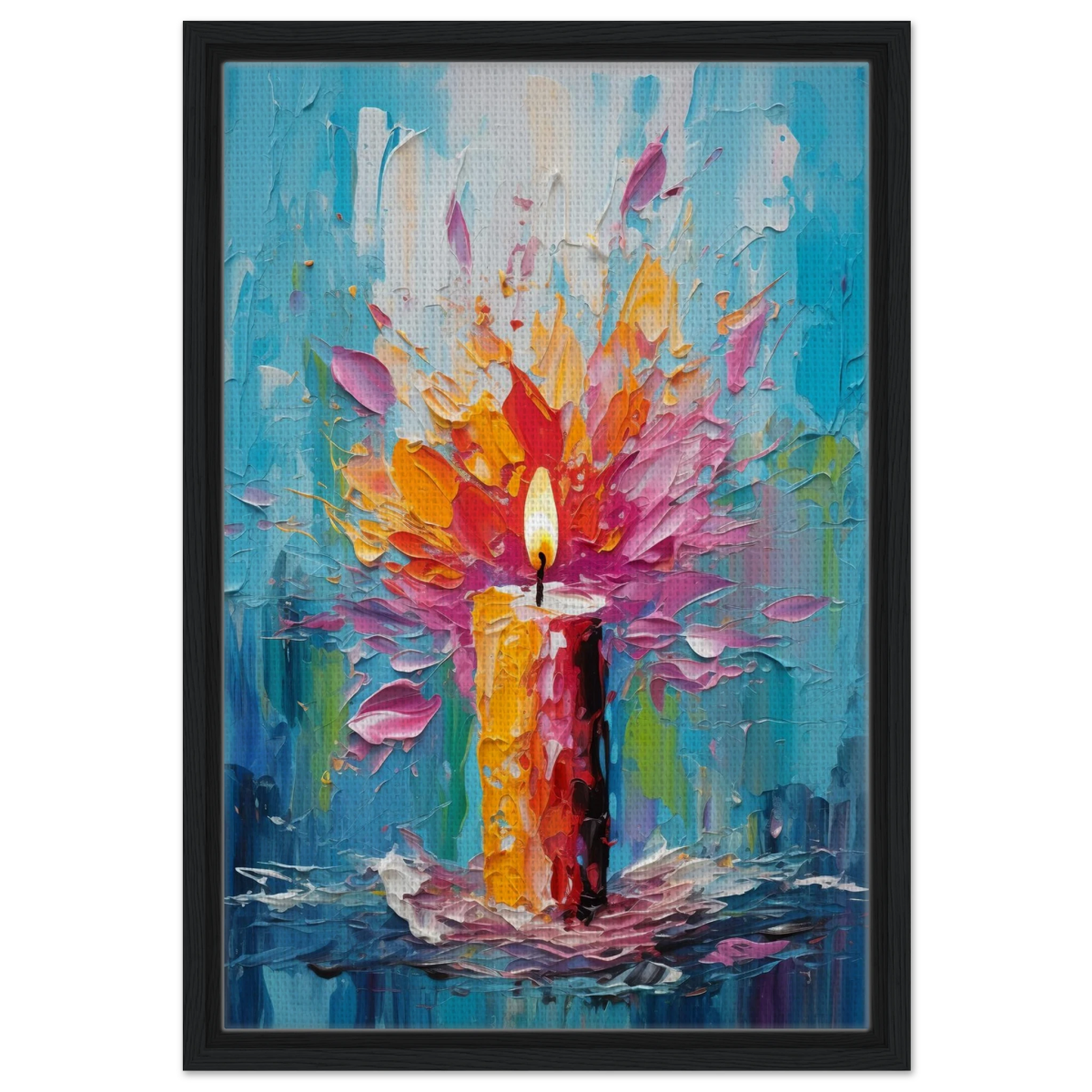 Ignite – Abstract Candle Flame Wall Art Print - Framed Canvas - 40x60 cm / 16x24″ - Black frame