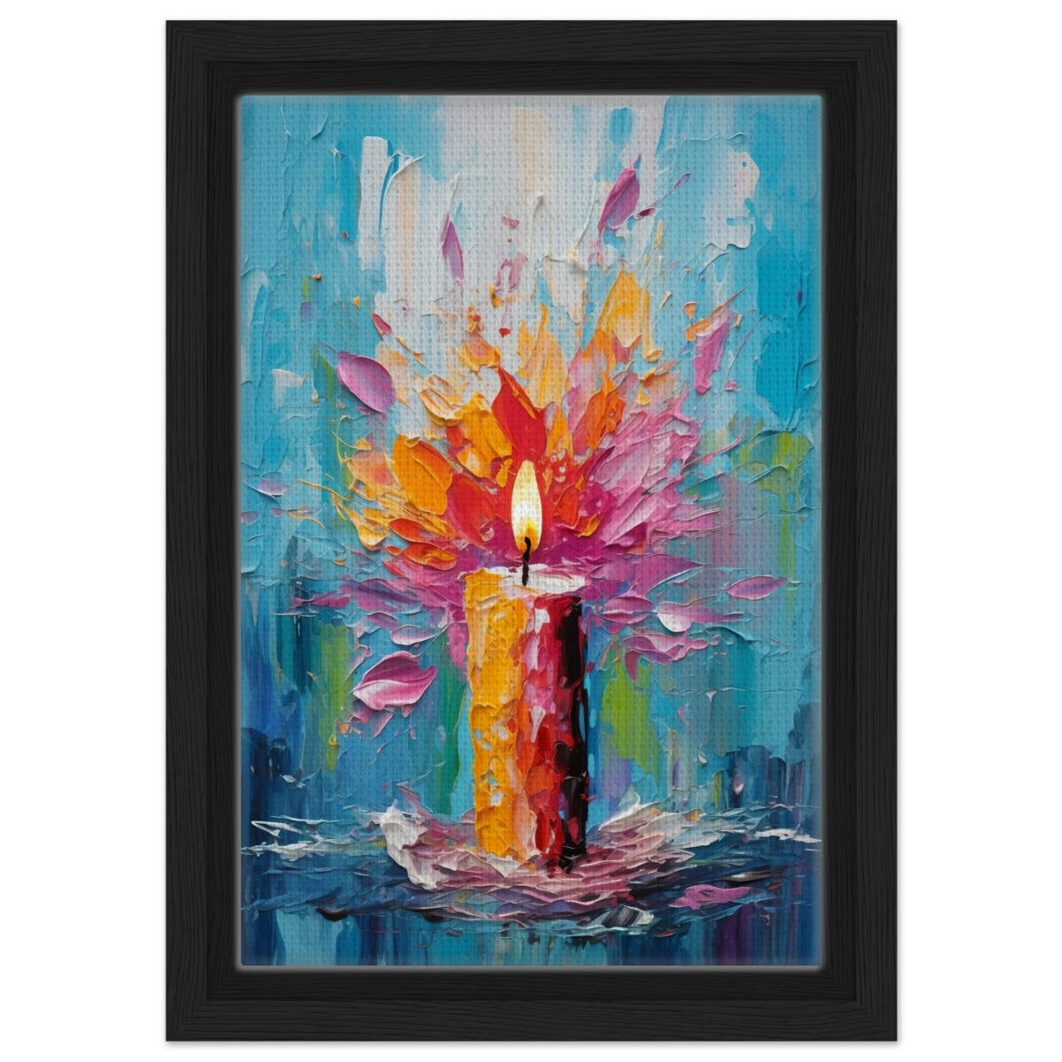 Ignite – Abstract Candle Flame Wall Art Print - Framed Canvas - 20x30 cm / 8x12″ - Black frame