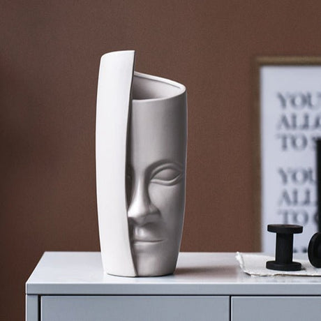 Individual ceramic face art vase decoration - Beige - 