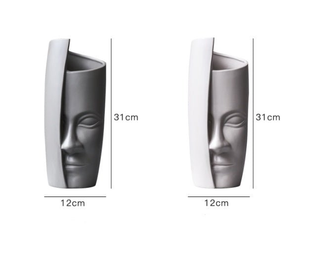 Individual ceramic face art vase decoration - Grey - 