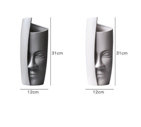 Individual ceramic face art vase decoration - Grey - 