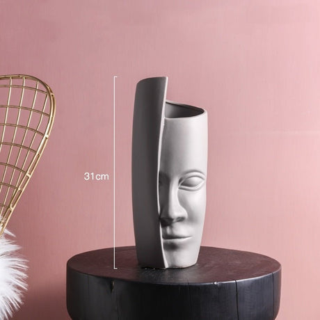 Individual ceramic face art vase decoration - Grey - 