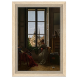 Interior with Young Woman Tracing a Flower – Artwork by Louise Adéone Drölling | Wall art print - Framed Canvas - 20x30 cm / 8x12″ - Wood frame