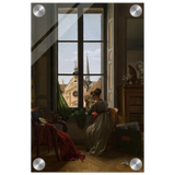 Interior with Young Woman Tracing a Flower – Artwork by Louise Adéone Drölling | Wall art print - Acrylic Print - 20x30 cm / 8x12″ - 