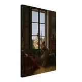 Interior with Young Woman Tracing a Flower – Artwork by Louise Adéone Drölling | Wall art print - Canvas - 40x60 cm / 16x24″ - 