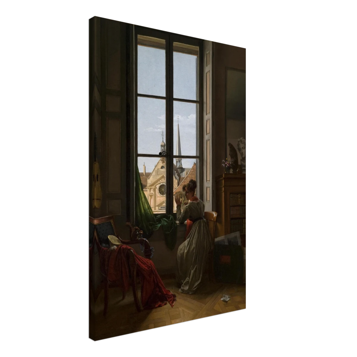 Interior with Young Woman Tracing a Flower – Artwork by Louise Adéone Drölling | Wall art print - Canvas - 50x75 cm / 20x30″ - 