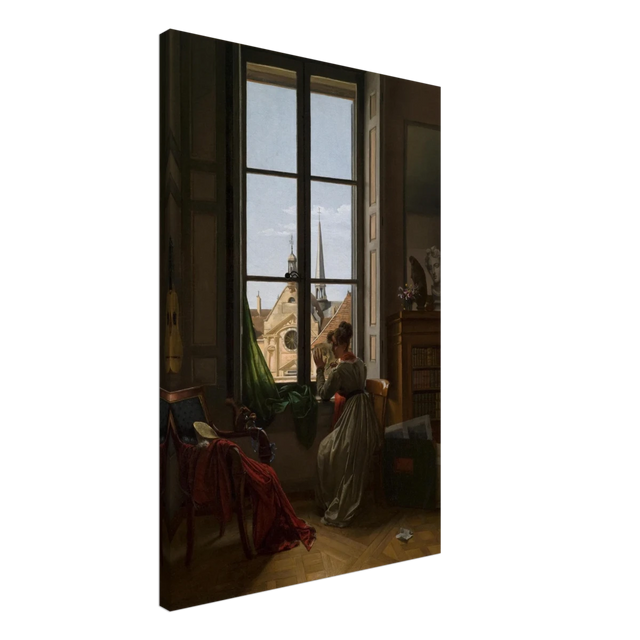 Interior with Young Woman Tracing a Flower – Artwork by Louise Adéone Drölling | Wall art print - Canvas - 50x75 cm / 20x30″ - 