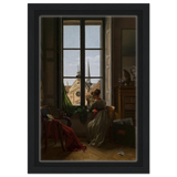Interior with Young Woman Tracing a Flower – Artwork by Louise Adéone Drölling | Wall art print - Framed Canvas - 20x30 cm / 8x12″ - Black frame