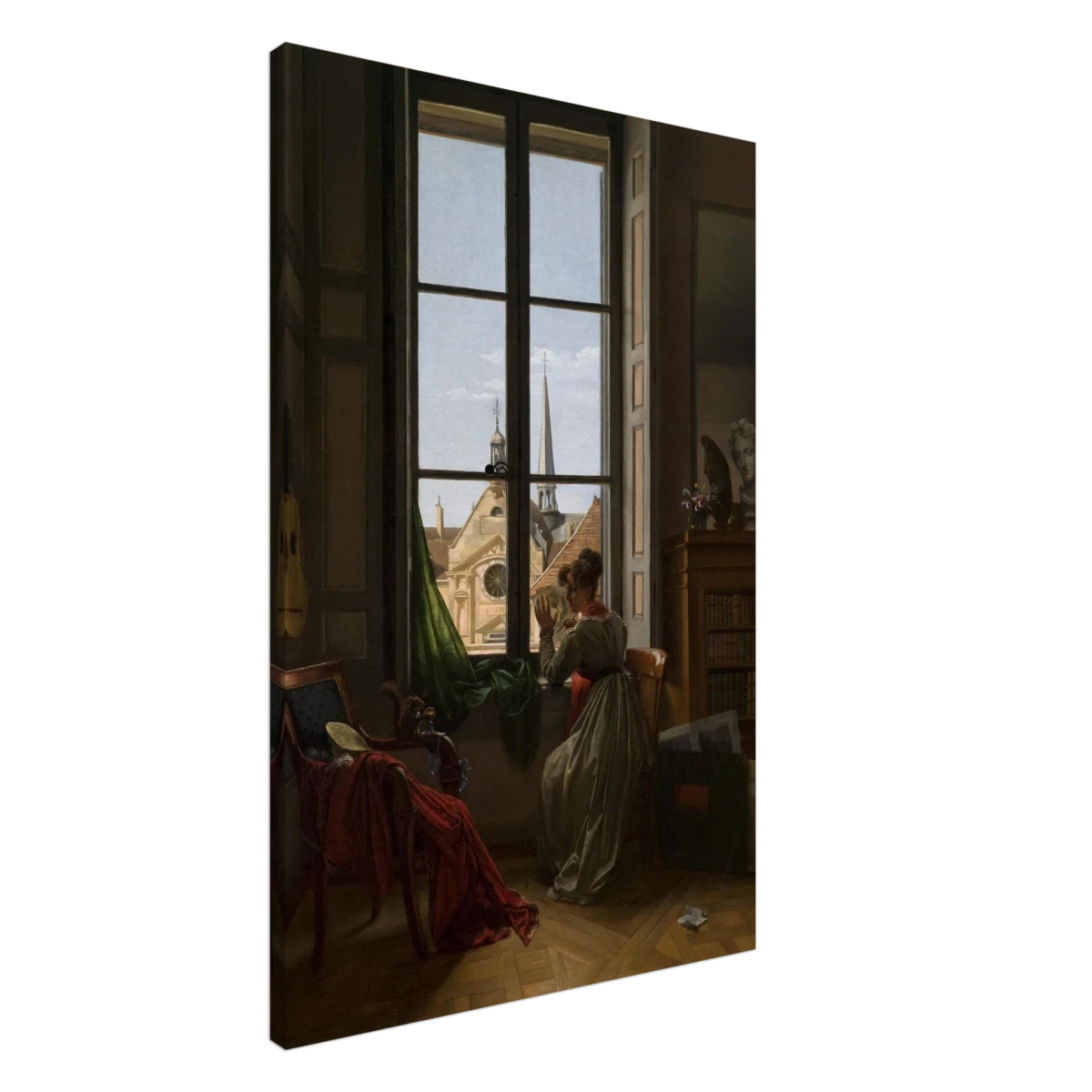 Interior with Young Woman Tracing a Flower – Artwork by Louise Adéone Drölling | Wall art print - Canvas - 60x90 cm / 24x36″ - 