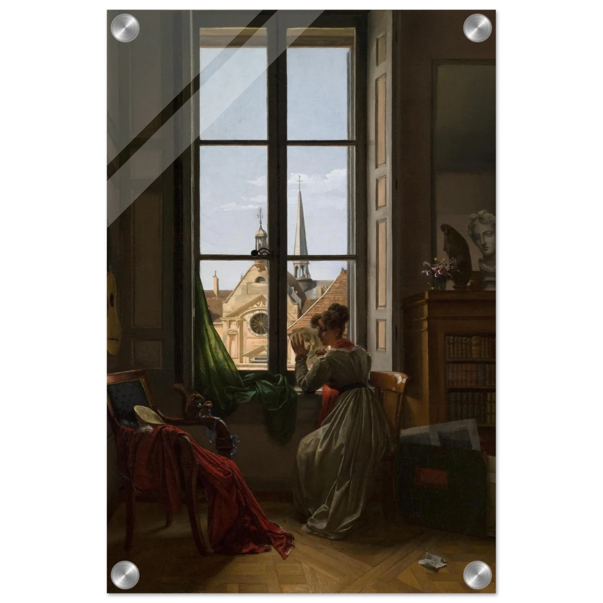 Interior with Young Woman Tracing a Flower – Artwork by Louise Adéone Drölling | Wall art print - Acrylic Print - 30x45 cm / 12x18″ - 