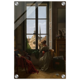 Interior with Young Woman Tracing a Flower – Artwork by Louise Adéone Drölling | Wall art print - Acrylic Print - 30x45 cm / 12x18″ - 