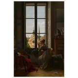Interior with Young Woman Tracing a Flower – Artwork by Louise Adéone Drölling | Wall art print - Wood Prints - 60x90 cm / 24x36″ - 