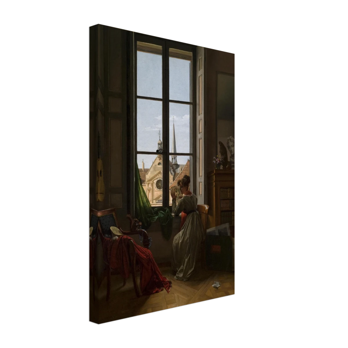Interior with Young Woman Tracing a Flower – Artwork by Louise Adéone Drölling | Wall art print - Canvas - 30x45 cm / 12x18″ - 