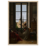 Interior with Young Woman Tracing a Flower – Artwork by Louise Adéone Drölling | Wall art print - Framed Canvas - 60x90 cm / 24x36″ - Wood frame