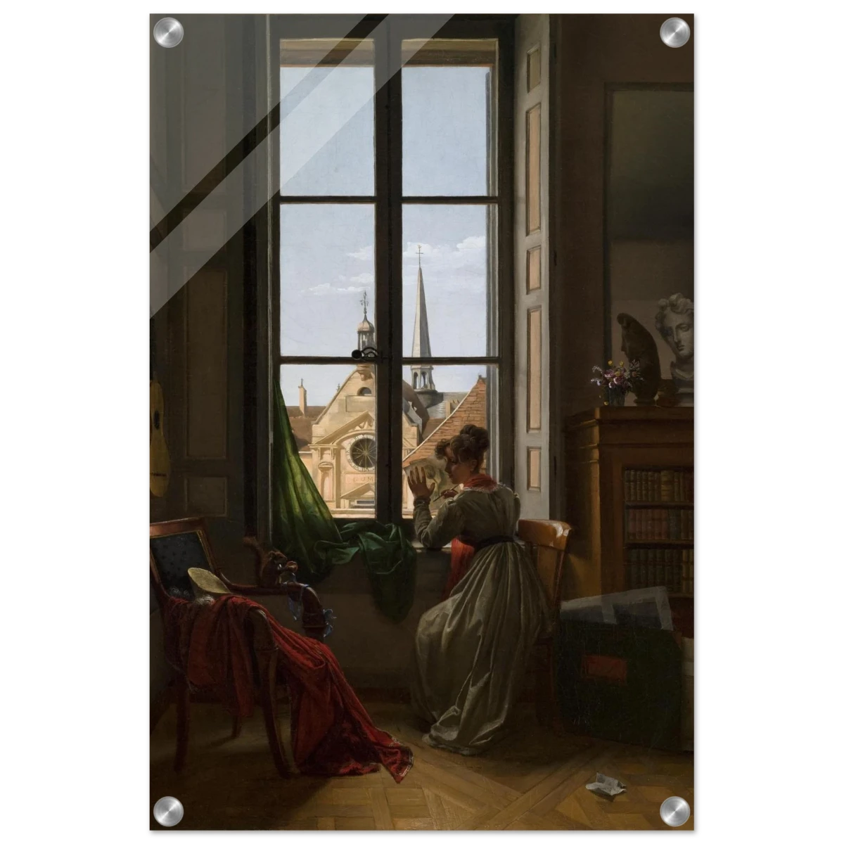 Interior with Young Woman Tracing a Flower – Artwork by Louise Adéone Drölling | Wall art print - Acrylic Print - 40x60 cm / 16x24″ - 