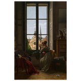 Interior with Young Woman Tracing a Flower – Artwork by Louise Adéone Drölling | Wall art print - Fine Art Poster - 40x60 cm / 16x24″ - 