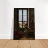 Interior with Young Woman Tracing a Flower – Artwork by Louise Adéone Drölling | Wall art print - Brushed Aluminum Print - 30x45 cm / 12x18″ - 