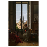Interior with Young Woman Tracing a Flower – Artwork by Louise Adéone Drölling | Wall art print - Fine Art Poster - 30x45 cm / 12x18″ - 