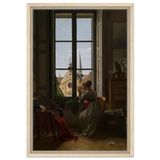 Interior with Young Woman Tracing a Flower – Artwork by Louise Adéone Drölling | Wall art print - Framed Canvas - 40x60 cm / 16x24″ - Wood frame