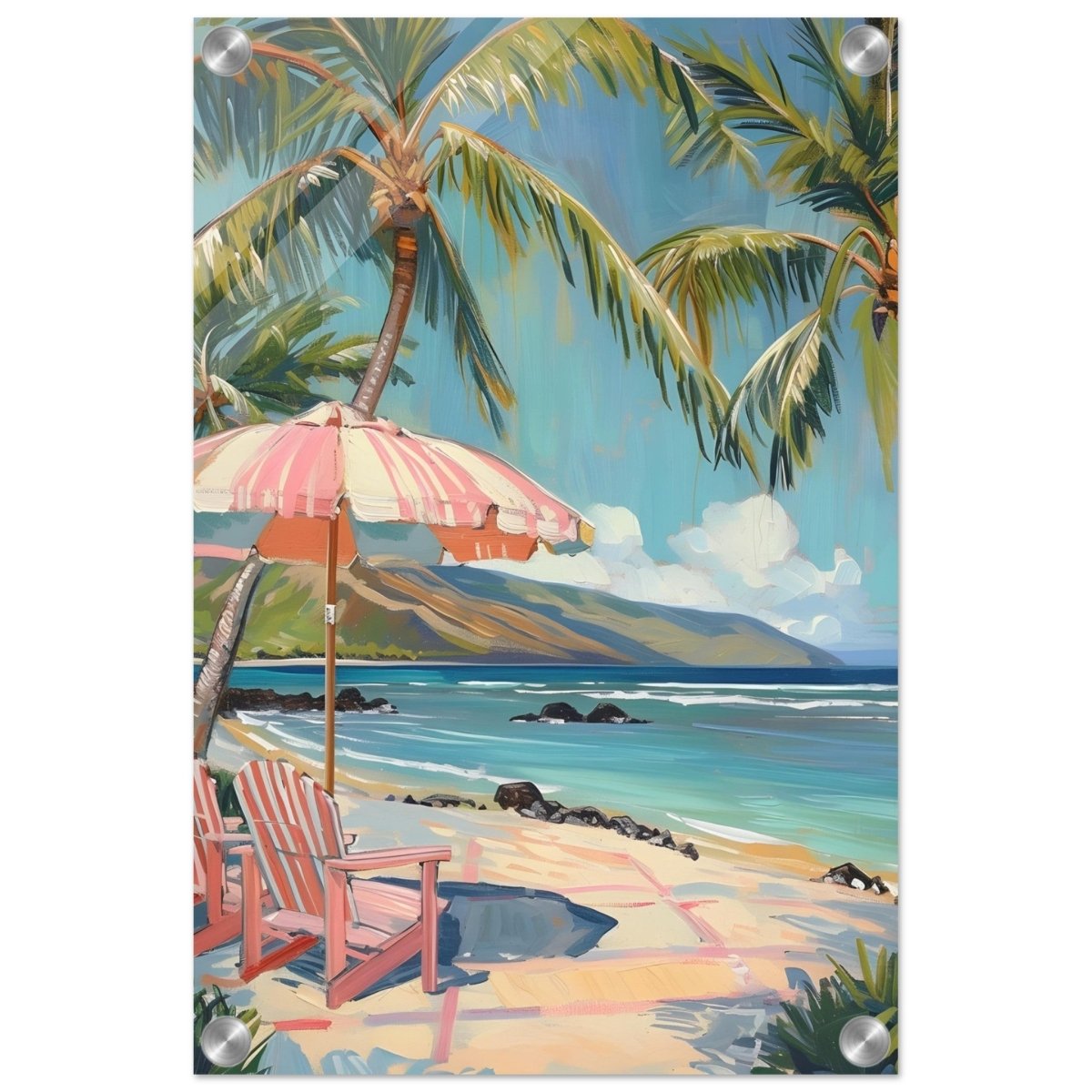 Island Retreat with Palm Breeze | Contemporary Impressionism wall art print - 30x45 cm / 12x18″ - Acrylic Print - 