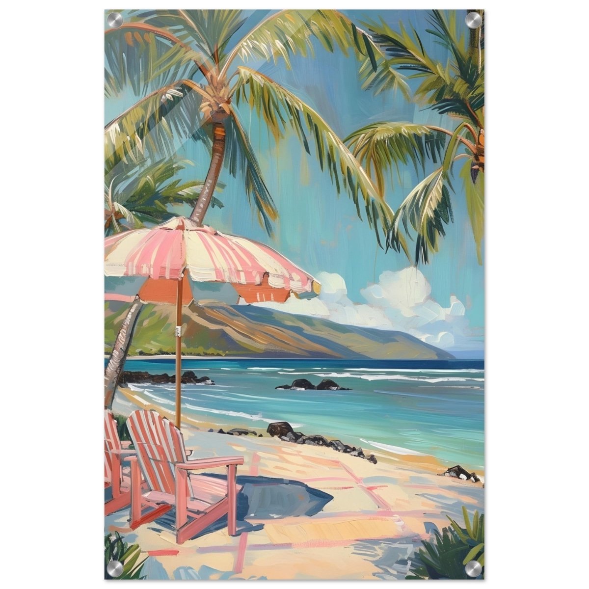 Island Retreat with Palm Breeze | Contemporary Impressionism wall art print - 50x75 cm / 20x30″ - Acrylic Print - 