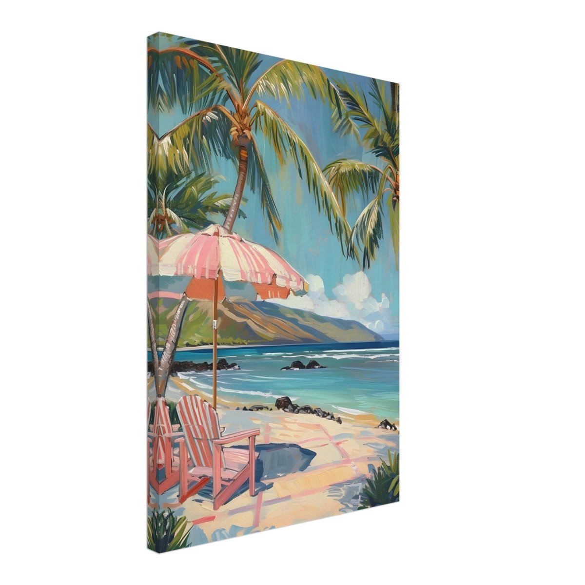 Island Retreat with Palm Breeze | Contemporary Impressionism wall art print - 40x60 cm / 16x24″ - Canvas - 