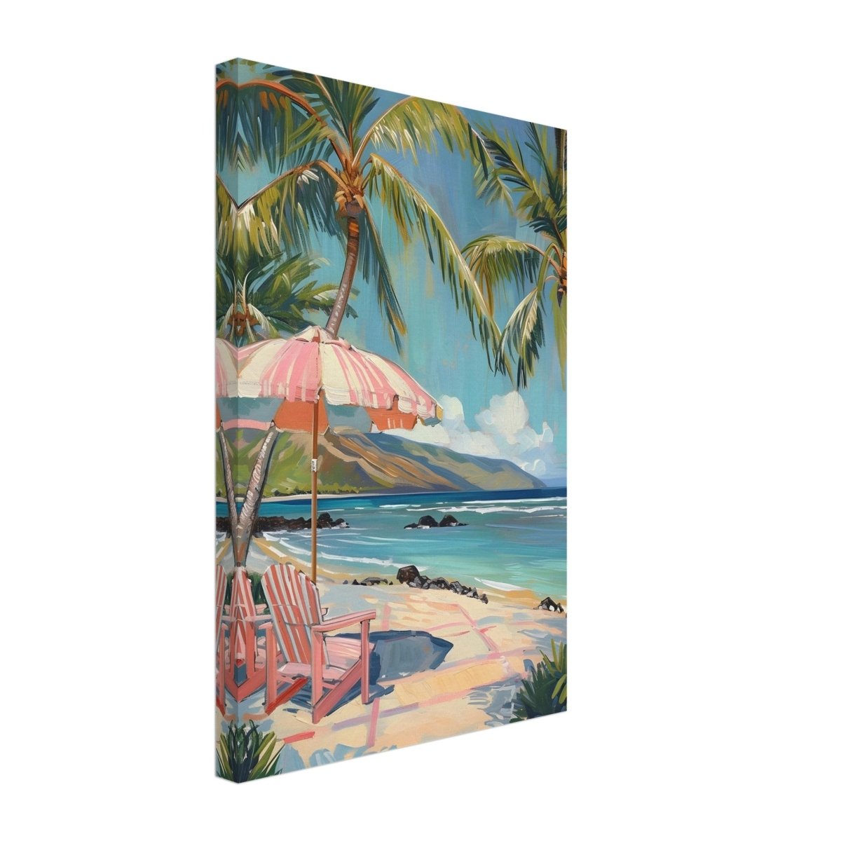 Island Retreat with Palm Breeze | Contemporary Impressionism wall art print - 30x45 cm / 12x18″ - Canvas - 