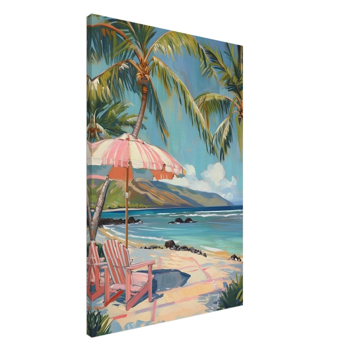 Island Retreat with Palm Breeze | Contemporary Impressionism wall art print - 60x90 cm / 24x36″ - Canvas - 