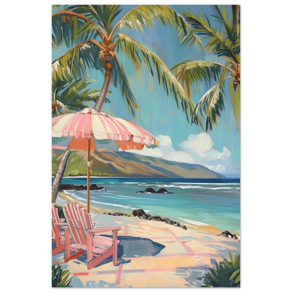 Island Retreat with Palm Breeze | Contemporary Impressionism wall art print - 50x75 cm / 20x30″ - Aluminum Print - 