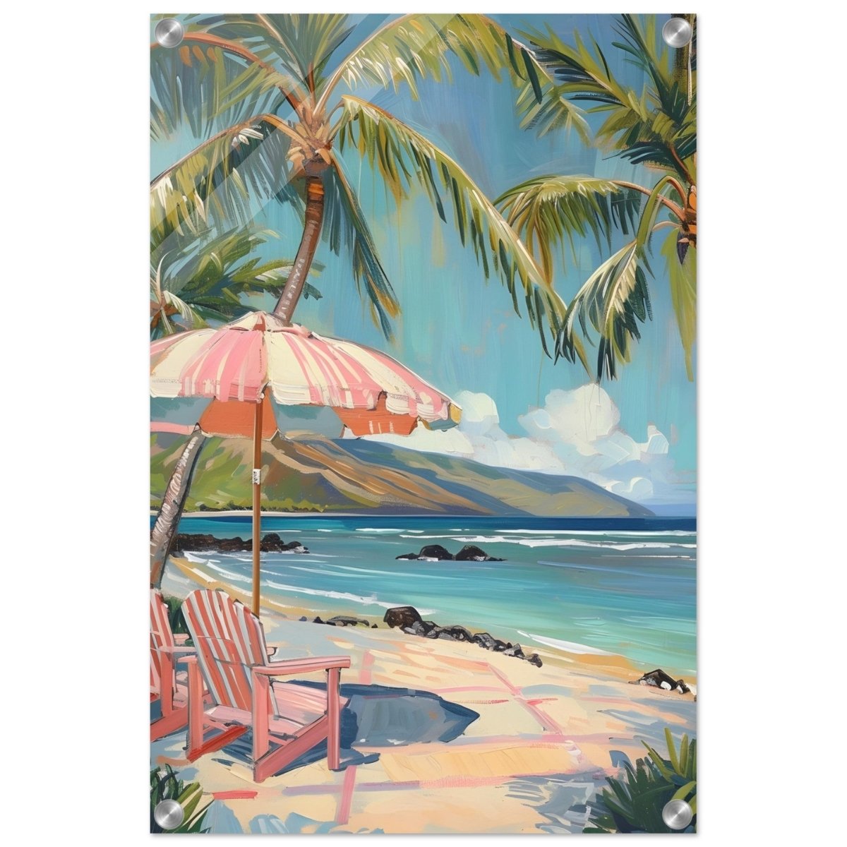 Island Retreat with Palm Breeze | Contemporary Impressionism wall art print - 40x60 cm / 16x24″ - Acrylic Print - 