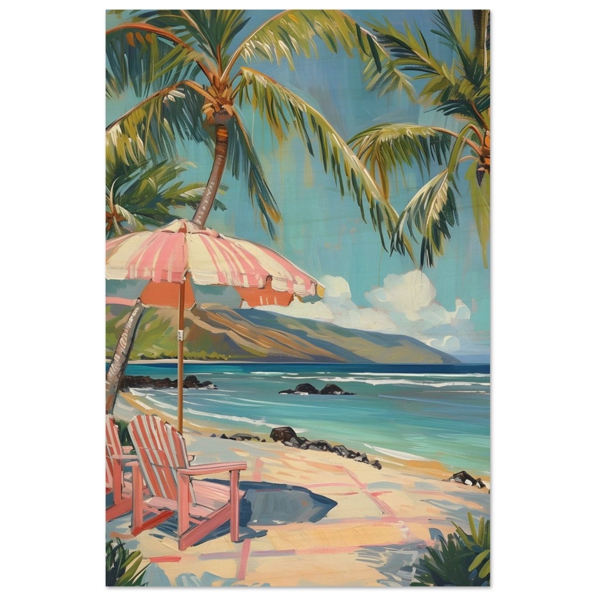 Island Retreat with Palm Breeze | Contemporary Impressionism wall art print - 50x75 cm / 20x30″ - Wood Prints - 