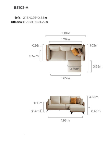 Italian 3 - seater Minimalist Style Sofa - Blue - 