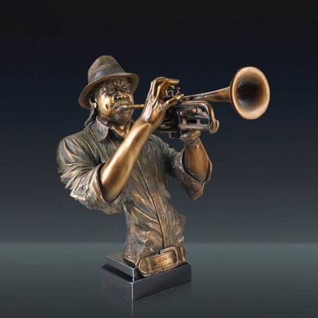 Jazz Musician Resin Sculptures – Cold Cast Copper Artwork for Home & Office Décor - Blow the horn - 