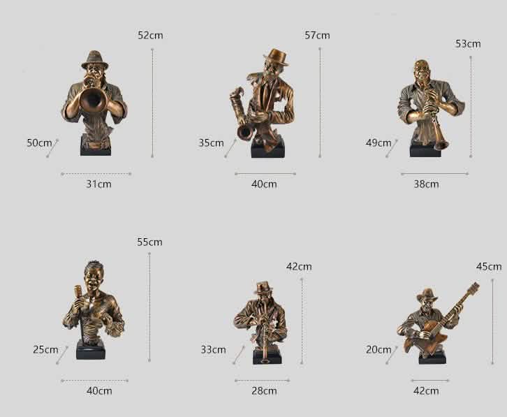 Jazz Musician Resin Sculptures – Cold Cast Copper Artwork for Home & Office Décor - Small blue blow clarinet - 