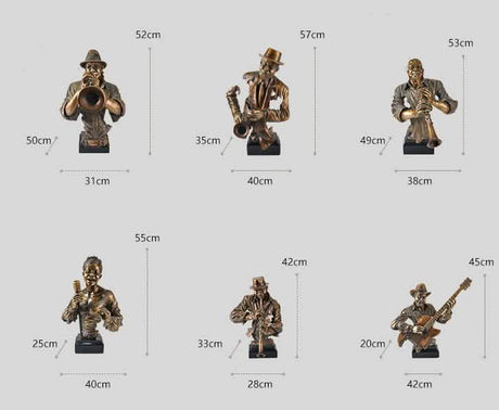 Jazz Musician Resin Sculptures – Cold Cast Copper Artwork for Home & Office Décor - Small blue blow clarinet - 