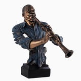 Jazz Musician Resin Sculptures – Cold Cast Copper Artwork for Home & Office Décor - Blue plays the clarinet - 
