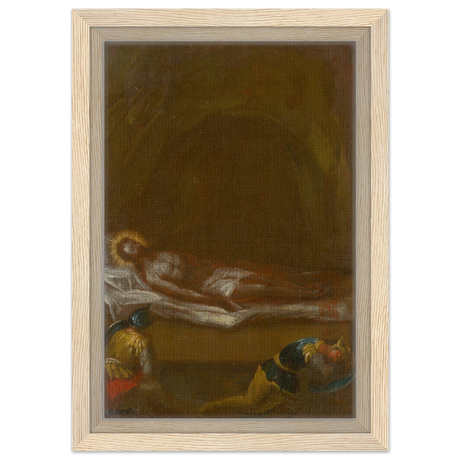 Jesus is Laid in the Tomb – Baroque Sacred Art Print - Framed Canvas - 20x30 cm / 8x12″ - Wood frame