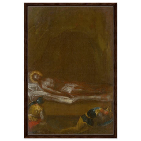 Jesus is Laid in the Tomb – Baroque Sacred Art Print - Framed Canvas - 60x90 cm / 24x36″ - Dark wood frame