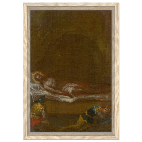 Jesus is Laid in the Tomb – Baroque Sacred Art Print - Framed Canvas - 30x45 cm / 12x18″ - Wood frame