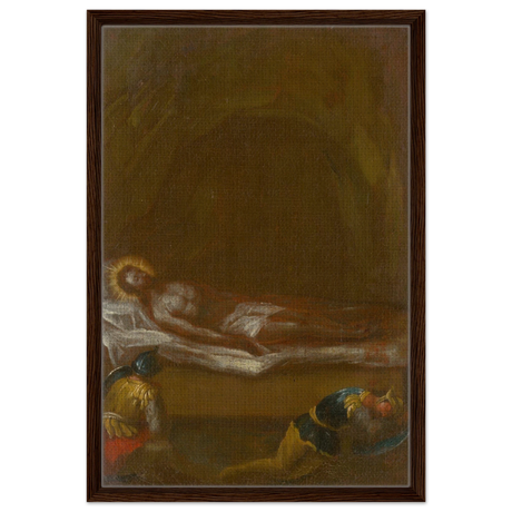 Jesus is Laid in the Tomb – Baroque Sacred Art Print - Framed Canvas - 50x75 cm / 20x30″ - Dark wood frame