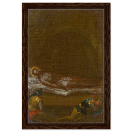 Jesus is Laid in the Tomb – Baroque Sacred Art Print - Framed Canvas - 30x45 cm / 12x18″ - Dark wood frame