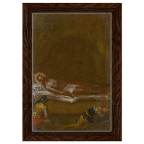 Jesus is Laid in the Tomb – Baroque Sacred Art Print - Framed Canvas - 20x30 cm / 8x12″ - Dark wood frame