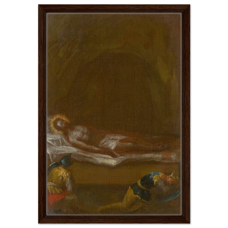 Jesus is Laid in the Tomb – Baroque Sacred Art Print - Framed Canvas - 40x60 cm / 16x24″ - Dark wood frame