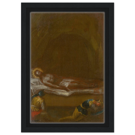 Jesus is Laid in the Tomb – Baroque Sacred Art Print - Framed Canvas - 20x30 cm / 8x12″ - Black frame