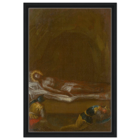 Jesus is Laid in the Tomb – Baroque Sacred Art Print - Framed Canvas - 40x60 cm / 16x24″ - Black frame